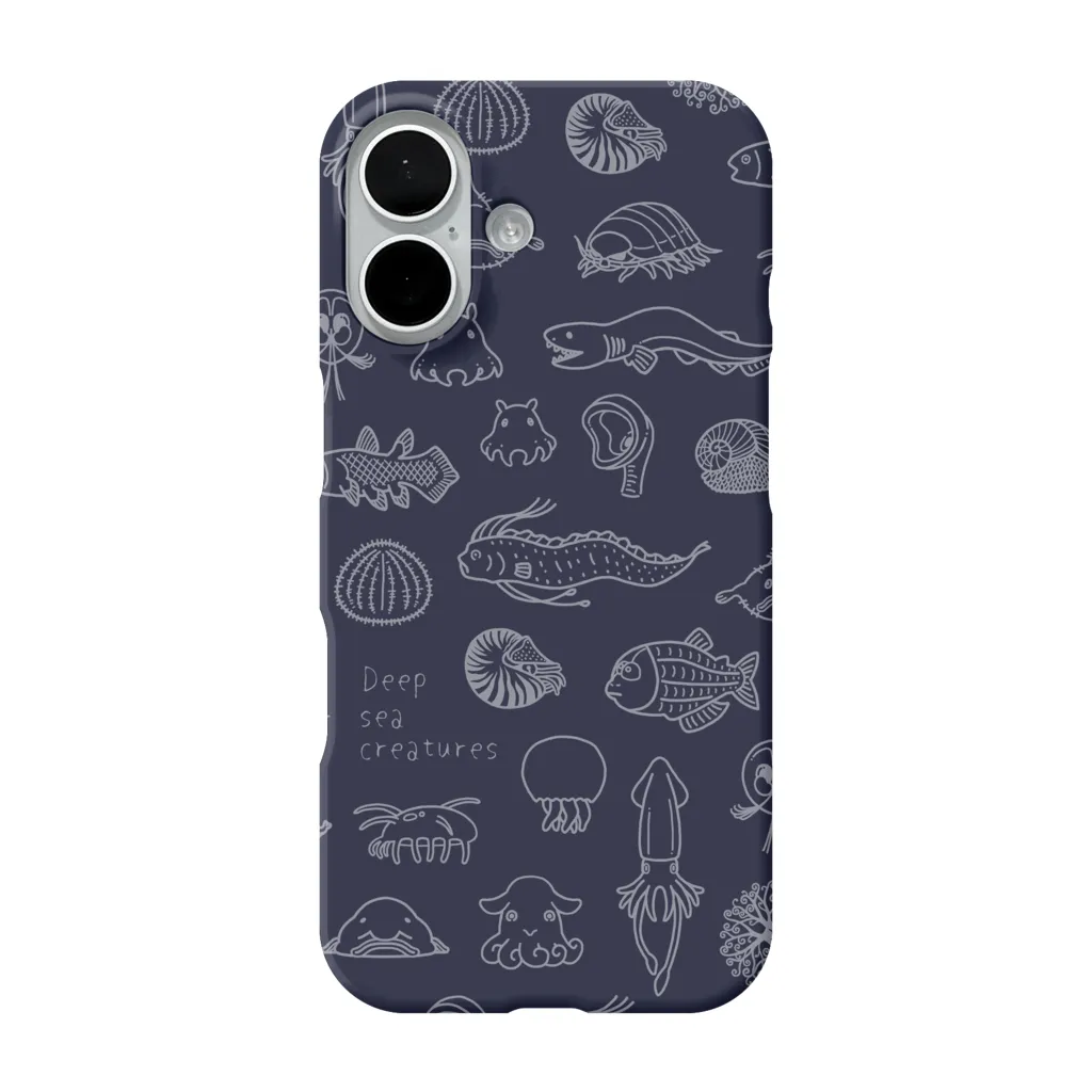 深海生物集合iPhoneケース:ネイビー(ハードケース)